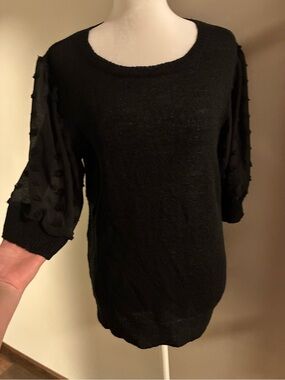 mine Black Scoop-Neck Puff Sleeve Knit Sweater